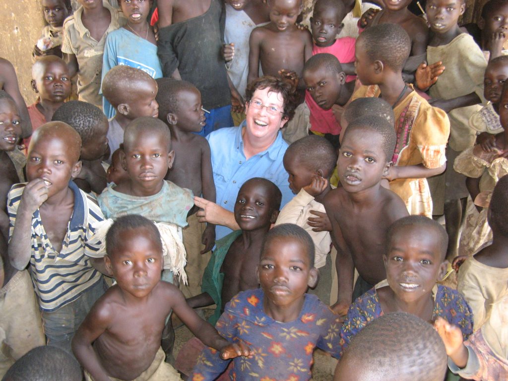 Liz with Pabo IDP Camp singing class, Uganda 2007.