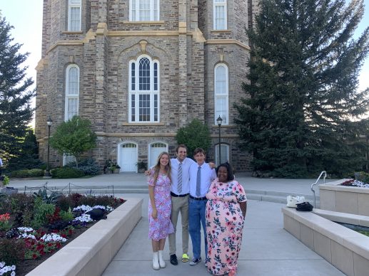 Melanie Hollis with friends at the Logan Temple